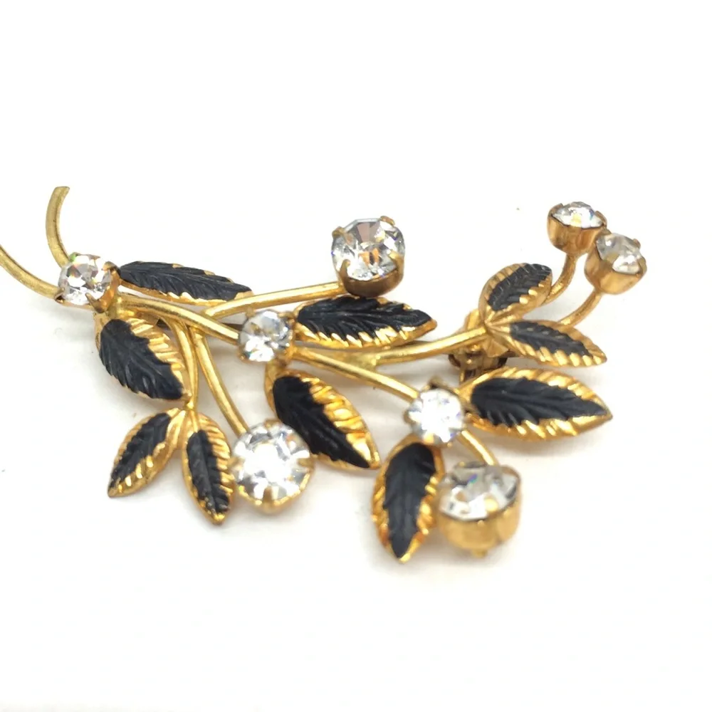 VINTAGE MADE IN AUSTRIA BROOCH FLOWER BOUQUET RHINESTONES GOLD TONE_4